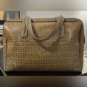 FENDI Handbag Vintage Fendi Zucchino Zucca Coated Canvas Satchel Bag FF Logo
